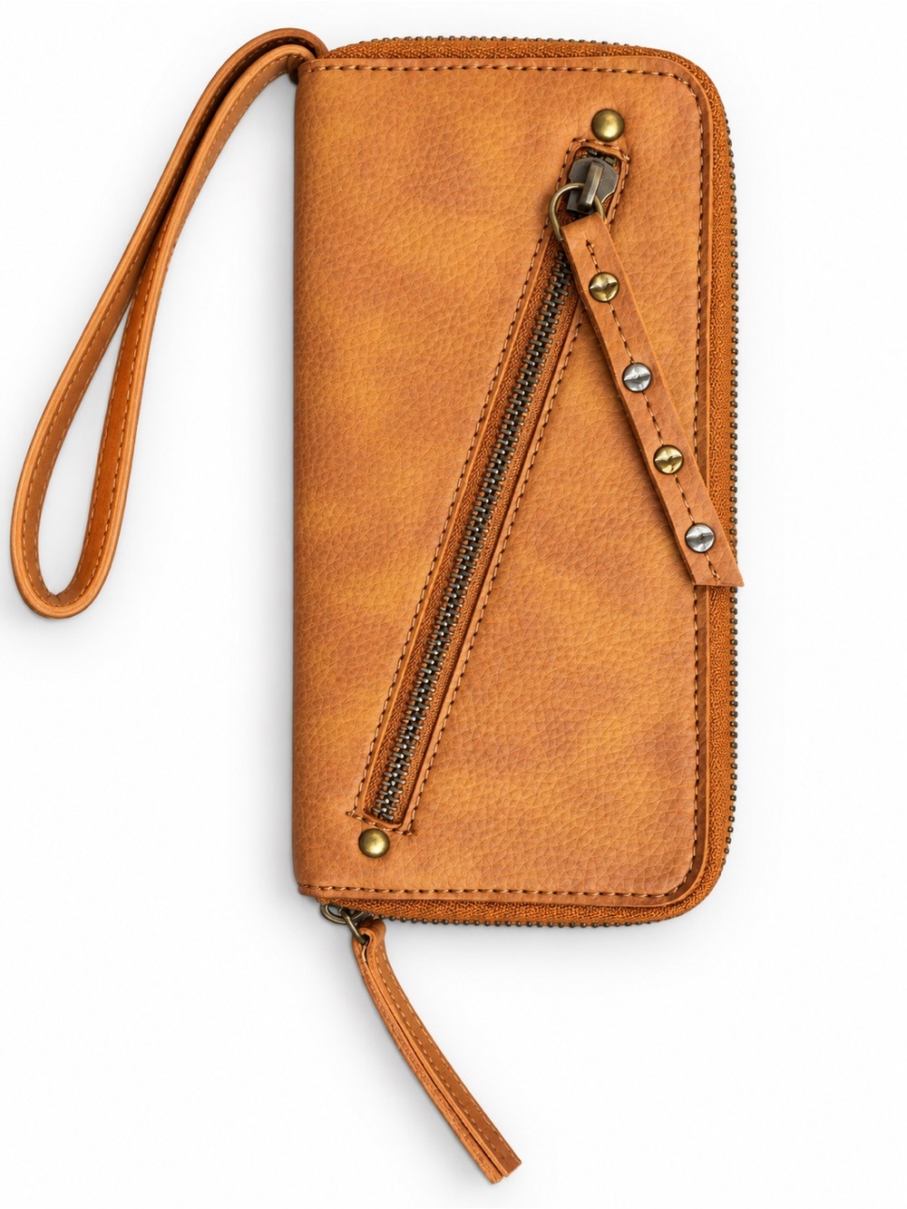 Free People Tan Zip Around Wristlet Wallet Studded Zip Pocket
